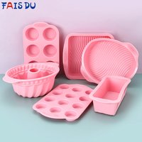 FAIS DU Pink Nonstick Silicone Bakeware Set Baking Cake Pan for Pastry Cake Muffin Cupcake Bread Molds Baking Accessories Tools