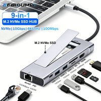 KEBIDUMEI 9 w 1 M.2 NVMe SSD Hub Stacja Dokująca USB USB3.2 10Gbps Hub HDMI 4K60Hz PD100W RJ45 100Mbps Do PC Laptopa Macbooka