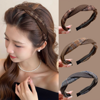 New Lattice Print Twist Hair Hoops for Women Elegant Wash Face Hairband Fashion Girls Side Headbands Accessories