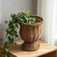 Faux Rattan Vase Handwoven Boho Wicker Basket Modern Farmhouse Decorative Flower Pot for Dining Table Centerpiece Bedroom Indoor