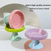 Colorful Ceramic Elevated Cat Bowl, Neck Protect Anti-black Chin Feeding Dish for Cats Kittens