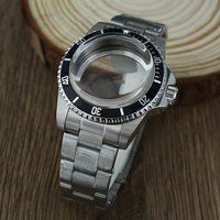 SUB Silvery Retro Watch Case Dome Acrylic Glass For NH34 NH35 NH36/38 Movts Black Blue Green bezel with steel strap Accessories