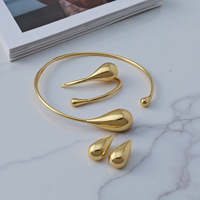 4pcs Trendy Elegant Jewelry Set for Women Personality Water Droplets Necklace Golden Metal Choker Daily Casual Wear Earrings