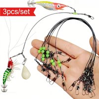 3Pcs/Set Saltwater Squid Cuttlefish Fishing Rig Luminous Octopus Jig Wire Leader Tackle with Glow Beads Swivel Snap Gear