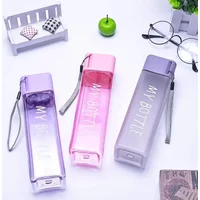 1 Pcs Clear Square Drinking Glass in Mate Plastic Portable Water Bottle with Milk Cable for Outdoor Sports