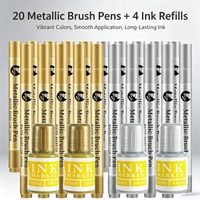 1-24Pcs Refillable Metallic Paint Marker Pens Ink Set Gold Silver Brush Permanent Art Markers for Glass Ceramics Resin Crafts
