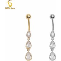 G23Titan Long Water Drop Navel Ring CZ Zircon Dangle Belly Button Piercing Jewelry 14G Titanium Curved Barbell Pircing Nombril