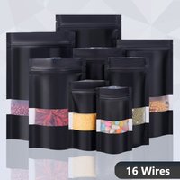 50/100pcs Black Window Stand Up Bags Food Storage Bags Snack Packaging Self Standing Pouch Kitchen Organizer Bags