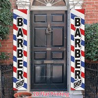 2D Barber Shop Logo Door Banners Barber Theme Party Decorations Couplets Porch Signs Indoor Outdoor Banners Party Supplies