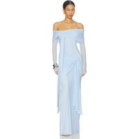 Sexy Slash Neck Mesh Long Sleeves Draped Tie Patchwork Long Dress Women Off Shoulder Ruched Bodycon Dresses Evening Party Gowns