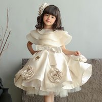 Jill Wish J104 Elegant Beige Girl Dresses Handmade Flowers with Headgear for Kids Wedding Birthday Holiday Party Gown 2025