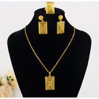 YM Gold Color Rectangle Shape Women Jewelry Set Mid East Noble Earrings Ring Necklace Jewelry Wholesale Gift for Party Wedding