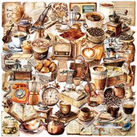 10/25/50pcs Retro Coffee Stickers Graffiti Cafe for DIY Waterproof Scrapbook Stationery Water Bottle Phone Laptop Guitar