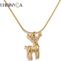 Fashion Deer Pendant Necklace for Women, Stainless Steel 18K Gold Plated Waterproof Fine Jewelry, Daily Animal Pendant Gift