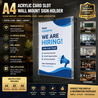A4 Acrylic Card Slot Wall Mounted Sign Holder Transparent Price Display Stand Plastic for School Office Home Shop Restaurant