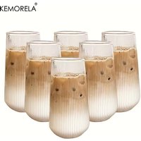 KEMORELA 4/6PCS Heat-Resistant Vertical Stripes Clear Coffee Glass Water Cup Milk Beer Juice Tea Cup Drinking Cup Kitchen Party