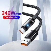 0.25/1/1.5/2M 240W USB To Type C Fast Charging Nylon Data Cable with LED Digital Display USB C PD Quick Charge Phone Data Cords