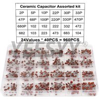 960pcs/300pcs Ceramic Capacitor Set 2pF-0.1uF Electronic Components Capacitor Assorted Kit Samples DIY