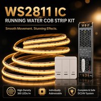 Taśma LED COB adresowalna DC24V WS2811 IC, 360 LED/m, efekt płynącej wody, 5-40m z bezprzewodowym kontrolerem i zestawem zasilającym.