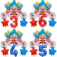 Plim Plim Cartoon Clown Red Blue Number 1-9 Balloon Set Latex Foil Balloons Baby Shower Kids Happy Birthday Party Decorations