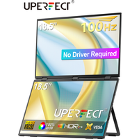 UPERFECT 100Hz Stacked Monitor No Drive Required Laptop Dual Screen Folding 18.5" With USB C Mini HDMI For PC Mac Surface Phone