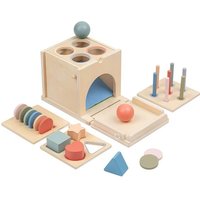 Wooden Montessori Color Sorting Box for Toddler,4 in 1 Sensory Toys Shape Sorter Education for Baby Toddler Drop Busy Box