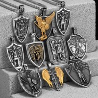Arch Angel St.Michael Cross Wing Stainless Steel Men Necklaces Pendant Chain Amulet For Women Fashion Jewelry Gift Wholesale