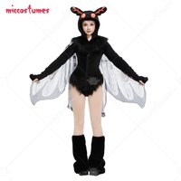 Miccostumes Women's Costume Mothman Cosplay Hooded Jumpsuit with Wings and Faux Fur Collar Halloween Cosplay Costumes