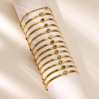 Colored Zircon Heart Bracelets For Women Gold Color Stainless Steel 12 Birthstone Heart Bracelet Wedding Birthday Jewelry Gift