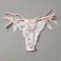 Ruffle Cute Sweet Girl Ladies Satin G-strings Thongs T-Panties Sexy Low Waist Women's Briefs Underwear Knickers