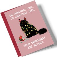 1pc Humorous Greeting Card-Funny Christmas Black Cat Illustration,Xmas Card For Pet Lovers,Friends,Christmas Party Gift Exchange