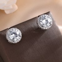 ZAKOL Classic Simple Round Zircon Stud Earrings for Women Men Shiny Blue Yellow AAA CZ Earring Exquisite Jewelry Gift Wholesale