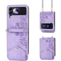 Crossbody Lanyard Wallet Cards Solt Leather Case for Samsung Galaxy Z Flip 6 5 4 Flip5 3 Flip4 5G Card Holder Phone Cover Coque