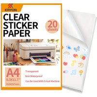 A4 20PCS Letter Size 8.3"x11.7" Printable Vinyl Sticker Paper for Inkjet Printer 100% Clear Transparent Non-waterproof