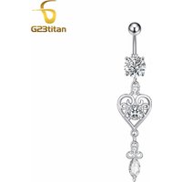 G23Titan Trendy Bohemia Heart Shaped Pendant Zircon Belly Button Ring 14G Surgical Titanium Steel Body Piercing Navel Jewelry