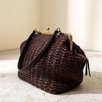Hand-Woven Kisslock Frame Shoulder Raffia Beach Bags For Women Luxury Designer Handbag And Purse 2026 New In Wheatgrass Underarm