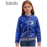 Fashion Sequins Baseball Jacket Coat Girls Boys Spring Autumn Long Sleeve Zipper Outerwear Street Dancing Party Bomber Jackets
