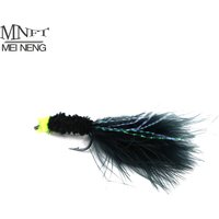 MNFT 6PCS 6# Black Egg Sucking Leech Fly Yellow Head Marabou with Flashabou Trout Fishing Streamer