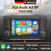 Autoradio Android 15 7 pouces Junsun pour Audi A3 8P S3 2003-2012, sans fil, compatible Apple CarPlay, écran tactile IPS, lecteur multimédia vidéo, système intelligent automobile, autoradio 2 Din,