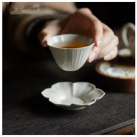 2pc/set Retro Grass Wood Ash Tea Cup Holder Retro Sunflower Coaster Insulation Coaster Kung Fu Tea Set Tea Ceremony Teacup Pad