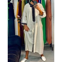 Traditional Middle Eastern Style Muslim Men's Long Robe Retro Embroidered Casual Daily Eid Al Fitr Robe