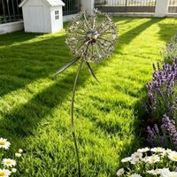 Rustic Metal Dandelion Garden Decor, Silver Wrought Iron Flower Stake, Durable Outdoor Art Sculpture for Patio, Yard & Landscape