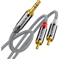 Riksoin 3.5mm to 2 RCA Audio Cable, Hi-Fi Stereo, Gold-Plated, Nylon Braided Y-Cord for Amp/Speaker/DJ/Turntable/TV/Car/Phone