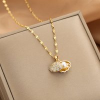 Stainless Steel Shell Pearl Pendant Necklace for Women 2025 Trend Luxury Crystal Zircon Necklaces Fashion Jewelry Birthday Gift