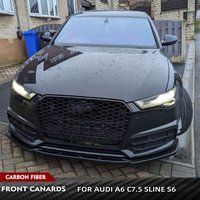 Carbon Fiber Car Canards For Audi A6 C7.5 Sline S6 2015 - 2018 Car Front Bumper Air Vent Fender Trim Splitters FRP Black Fins
