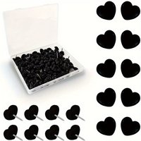 Durable Steel 50pcs Heart-Shaped Push Pins - Black Thumbnails with Plastic Hearts for Photo Walls, Posters, Greeting Cards