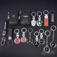 Metal/Leather Car Keychain Badge Emblem Key Ring Accessories For Mercedes Benz AMG Smart W205 C300 W203 W206 W108 W124 W126 W140