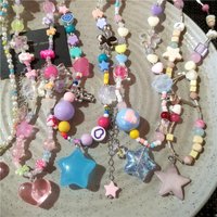 Cute Resin Pink Heart-shaped Blue Star Pendant Candy Colorful Bead Necklace Harajuku Jewelry Y2K Charms Accessories Decorations