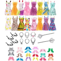 32 pcs Random Doll Clothes and Accessories, 10pcs Fashion Dresses 22pcs Shoes, Glasses, Necklaces, Handbag for Barbie doll