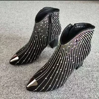 New Women Boot Exquisite Rhinestone Ankle Boots Fashion Metal Pointed Tip High Heeled Boots for Woman Designer Shoes Botas Mujer